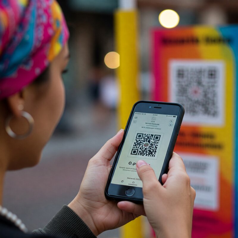 A woman using a smart phone to scan a qr code